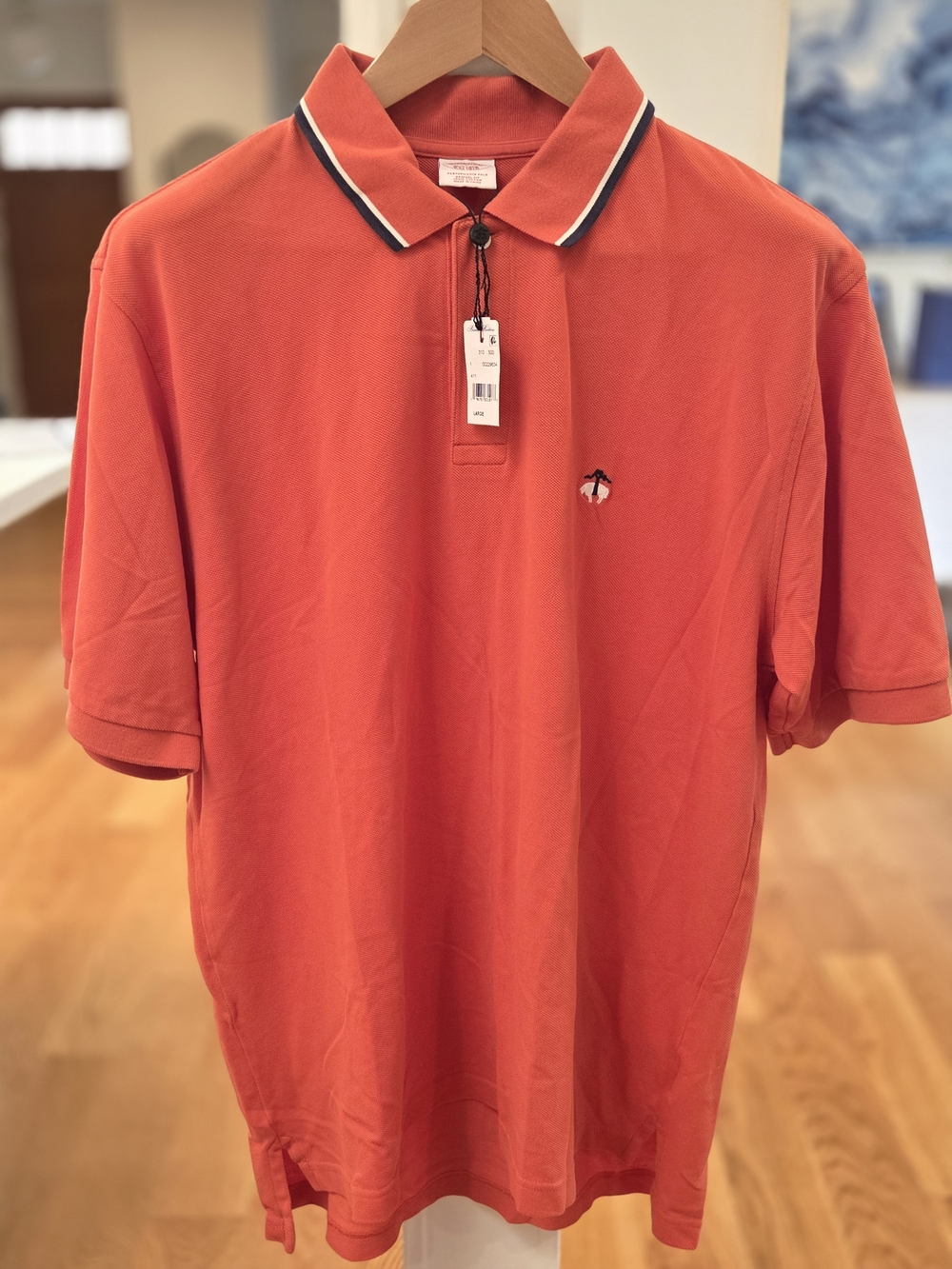 Brooks Brothers Mens Large (L) Orange Original Fit Polo W/ Navy-Trim Collar NWT